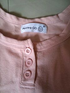 Cute Pink Ribbed Henley Tank Top