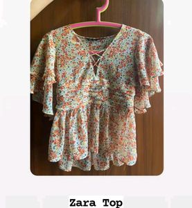 Chic Floral Print Ruffle Sleeve Top
