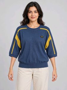 Blue & Yellow Striped Knit Top