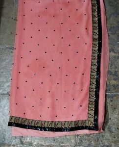 Peach Saree with Black Border