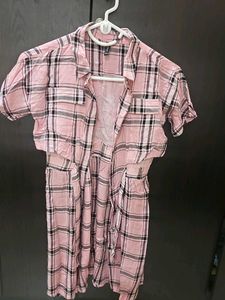 Pink Plaid Button-Up Dress