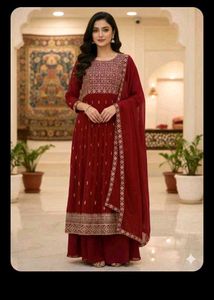 bust 44 Elegant Maroon Embroidered Kurta Set