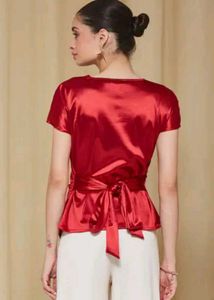 Shein Cute Asymmetrical Neck Tie-Up Extended Sleev