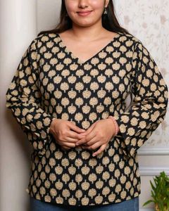 Navy Blue Flower Motif Printed Kurta
