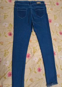 Blue Denim Frayed Skinny Jeans