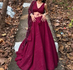Stunning wine colour Sequined Lehenga Choli