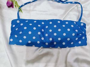 Blue Polka Dot Halter Bikini Top