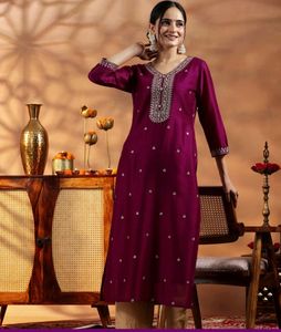 LIBAS Purple Embroidered Kurta