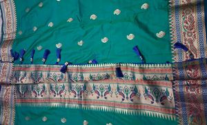 Elegant Teal Saree with Gold Border