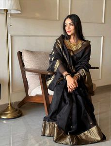 Elegant Black Saree with Gold Border