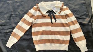Striped Knit Sweater with Bow Detail