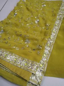 Stunning Mustard Yellow Embroidered Saree