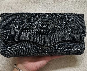 Dark Grey Beaded Evening Clutch / Purse