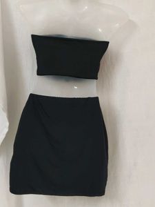 Chic Black Bandeau tube  Top &amp; Mini Skirt Set