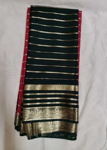 Beautiful Red &amp; Gold Striped Saree