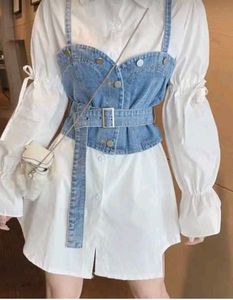 Denim Corset Top with White Shirt