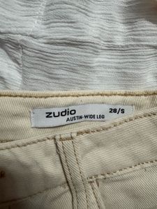 Cream Wide-Leg Jeans