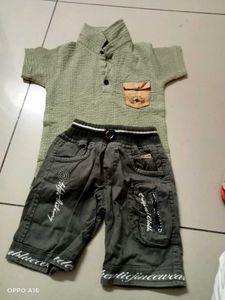Boys Stylish Green Shirt & Grey Shorts Set