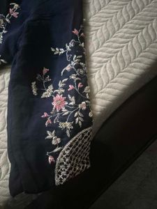 Navy blue heavy embroided indo western gown