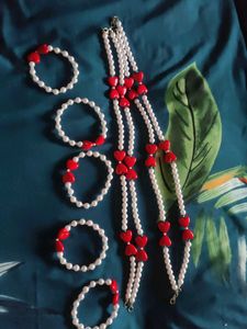 Pearl and Heart Necklace Bracelet Set