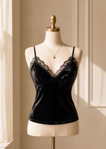 Elegant Black Velvet Lace Trim Dress