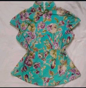 Beautiful Floral Print Mandarin Collar Blouse