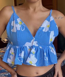 Blue Floral Peplum Cami Top