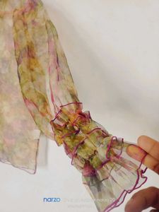 Sheer Floral Organza Puff Sleeve Blouse