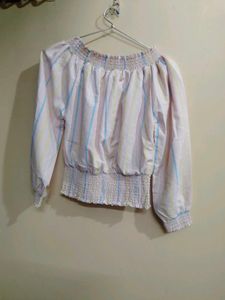 Smocked Off-Shoulder Striped Top