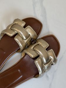 Gold Metallic H Slides Sandals