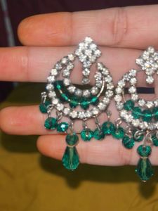 crystal chandbali with blue stones