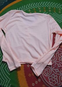V Neck Button Full Sleeve Top Peach