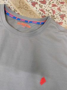 Grey Long Sleeve Top with Red Accent