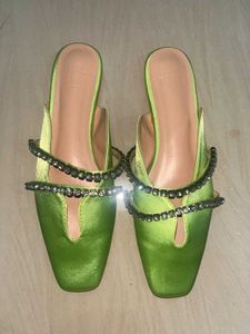 Emerald Green Embellished Mules