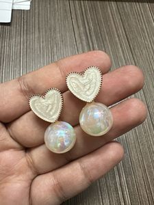 Heart &amp; Pearl Drop Earrings