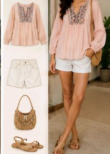 Embroidered V-Neck Blouse