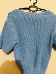 Sky Blue Ribbed Knit Top