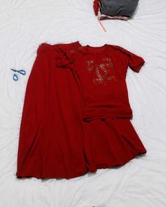 Chic Red Top and Skirt Set with Embellishments