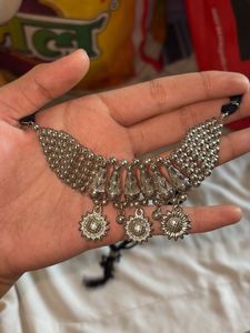 Ethnic Oxidized Silver Choker Necklace