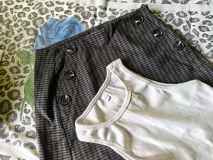 Ribbed Tank Top &amp; Plaid Skirt Set