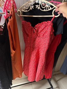 Red Smocked Mini Dress