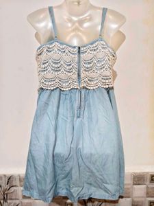 Light Blue Denim Dress with Crochet Top