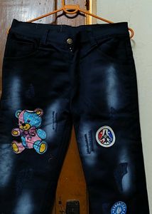 Cute Teddy Bear Patch Jeans