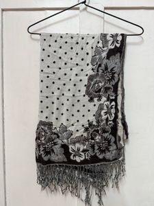 Stylish Scarf with Floral & Polka Dot Print