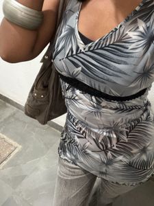 y2k Sheer Tropical Leaf Print Top