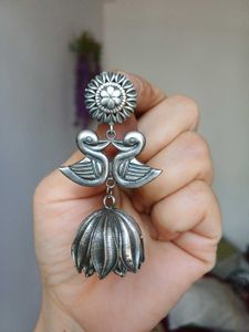 Brass Silver Peacock Jhumka Earrings