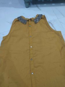 Mustard Yellow Embellished Collar Top
