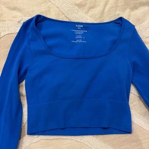 Glassons Blue Long-Sleeve Square Neck Crop Top