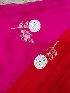 Red and Pink pure shiffon sareeree