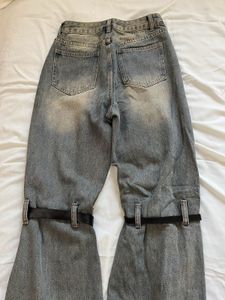 Unique belted wide leg-bootcut jeans